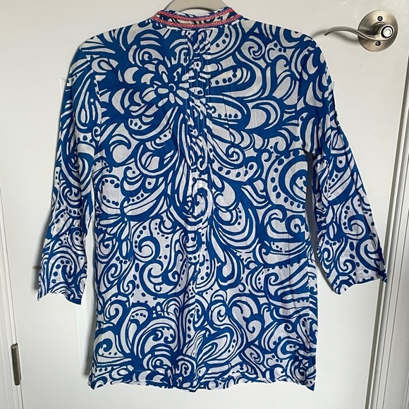 Lilly Pulitzer Blue White Pink Sarasota Beaded Tunic Top - 35525 - Picture 7 of 14